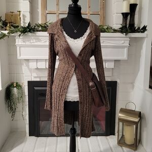 Vintage JohnPaulRichard Dark Academia Brown Knit ribbed button-up cardigan M